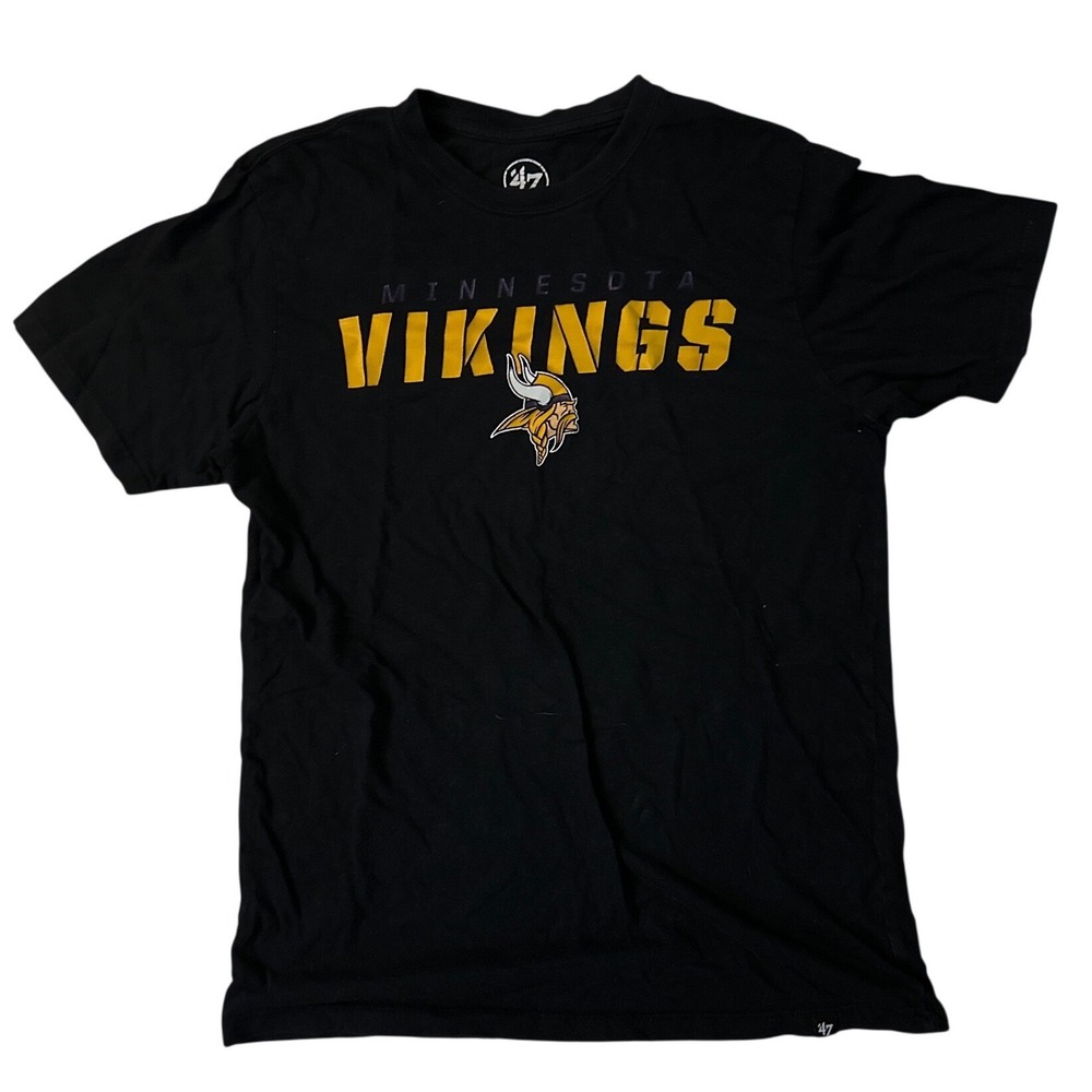 47 Brand Minnesota Vikings T-Shirt Mens Small Black NFL Graphic Tee Short Sleeve